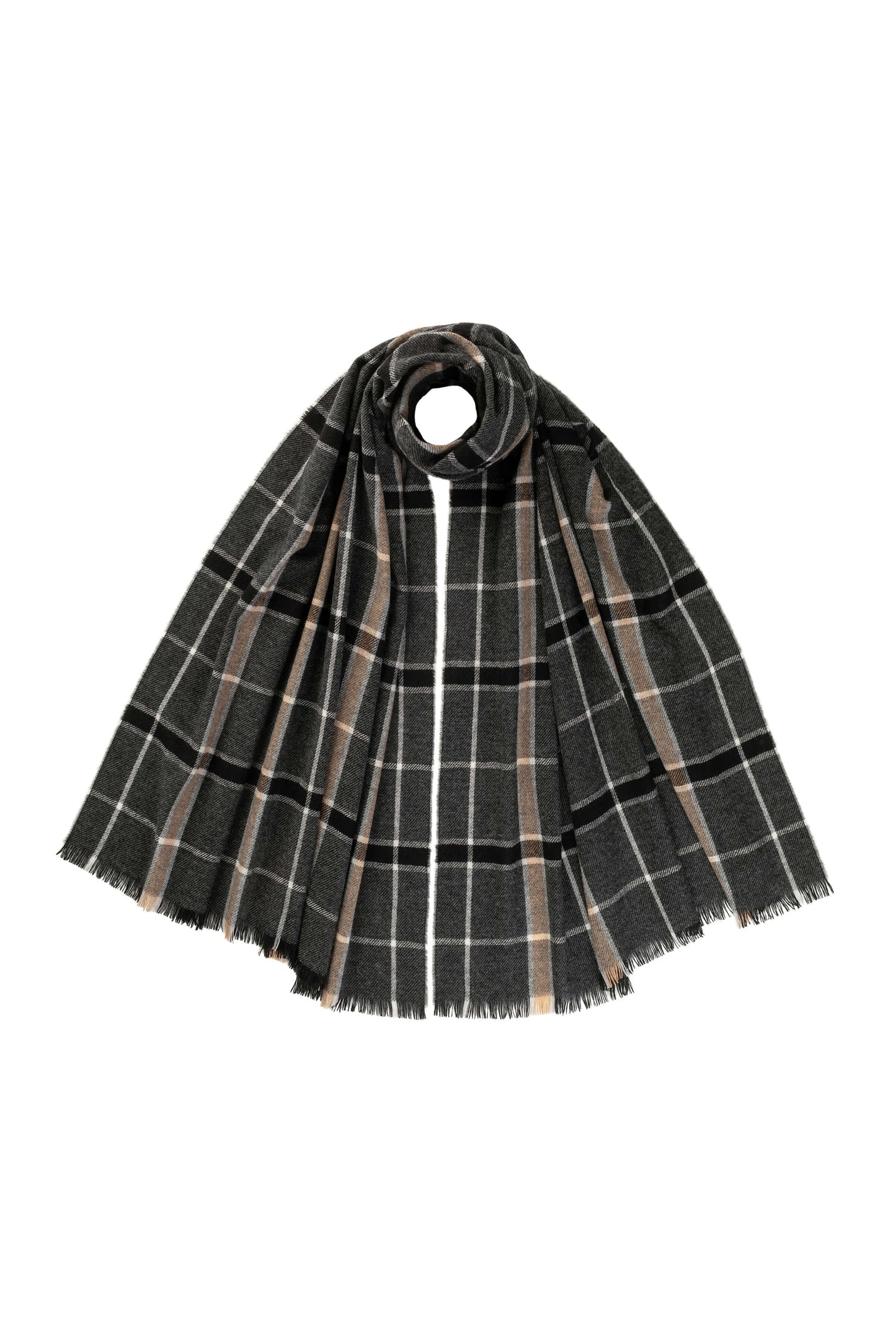 Johnstons of Elgin AW24 Woven Accessory Charcoal Madras Check Lightweight Cashmere Stole WA001174RU7511ONE