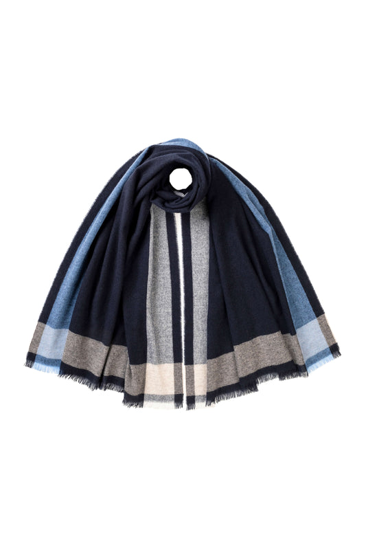 Johnstons of Elgin SS24 Accessories Navy Contrast Border Lightweight Cashmere Stole WA001174RU7409ONE