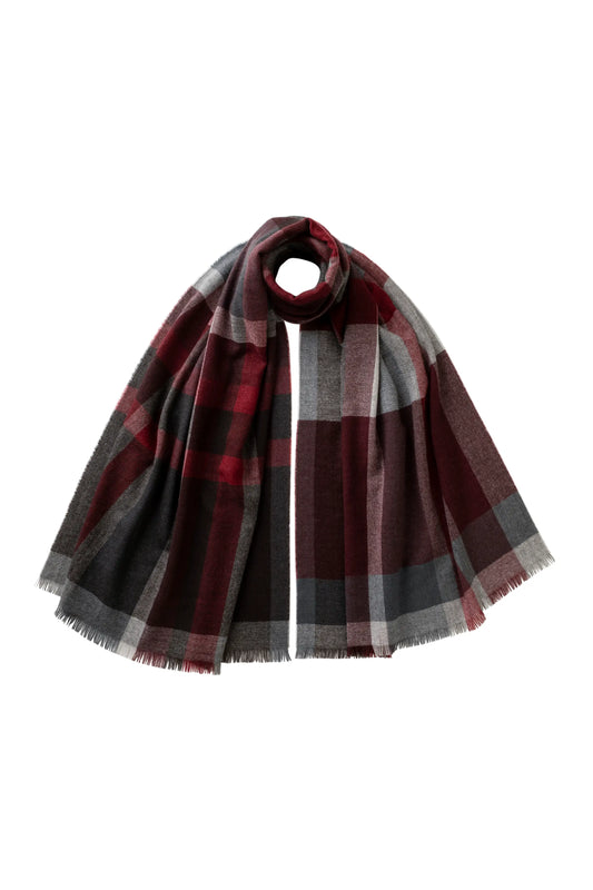 Johnstons of Elgin AW25 Woven Accessories Red Madras Check Cashmere Stole WA001174RU7661ONE