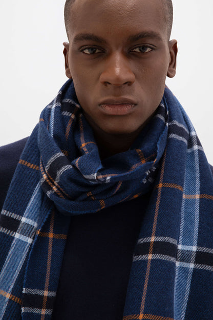 Johnstons of Elgin AW24 Woven Accessory Navy Madras Check Lightweight Cashmere Stole WA001174RU7509ONE