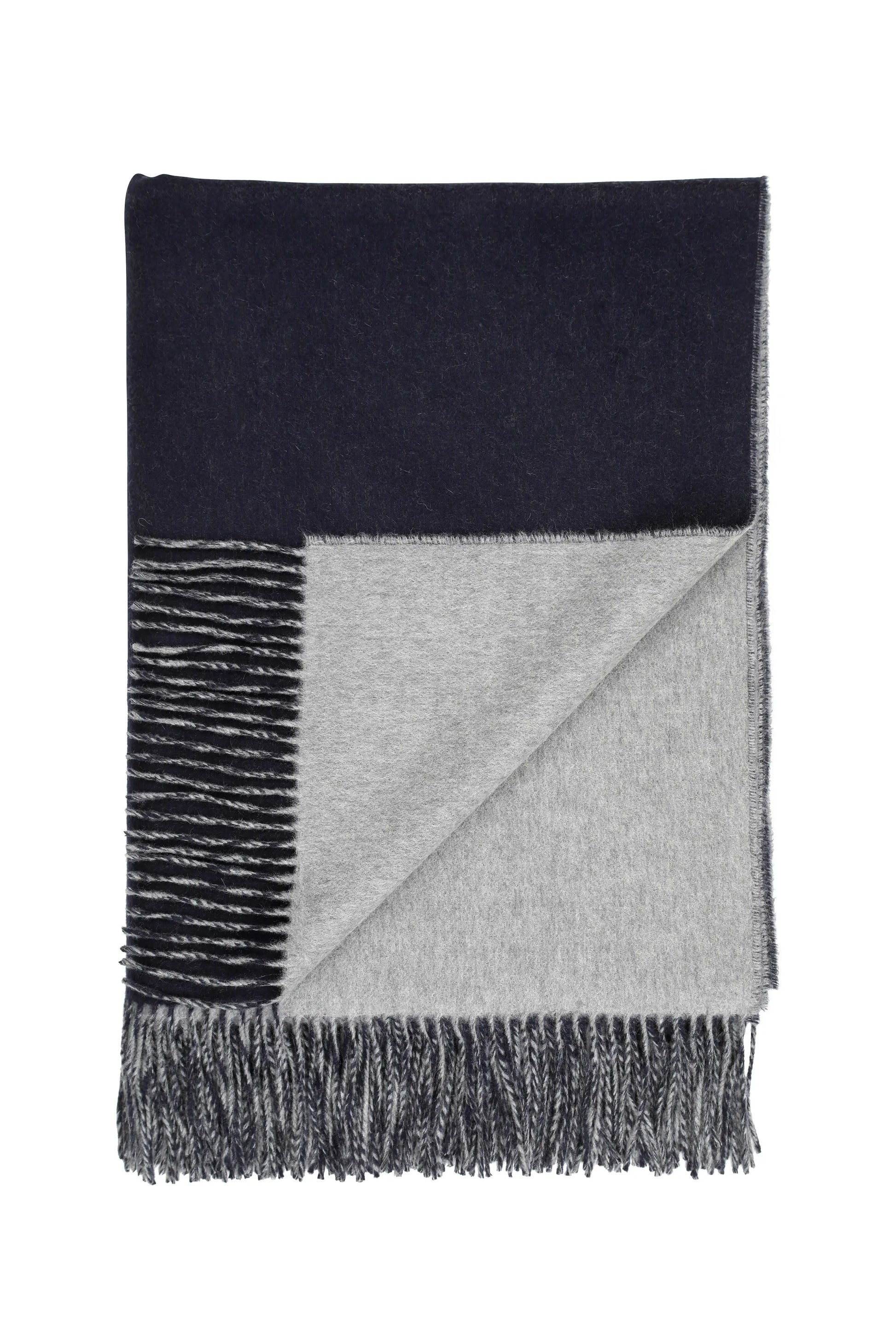 2025 Johnstons of Elgin Interiors Collection  Reversible Navy & Light Grey Cashmere Throw on a white background  WA000013RU6632ONE