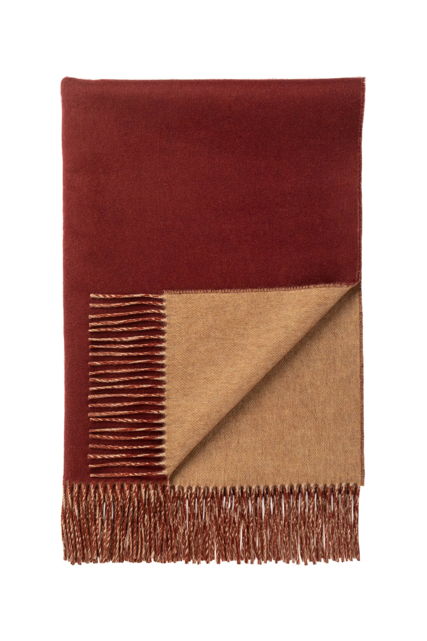 Johnstons of Elgin Reversible Pure Cashmere Throw in Claret & Fawn on a white background WA000013RU7256ONE