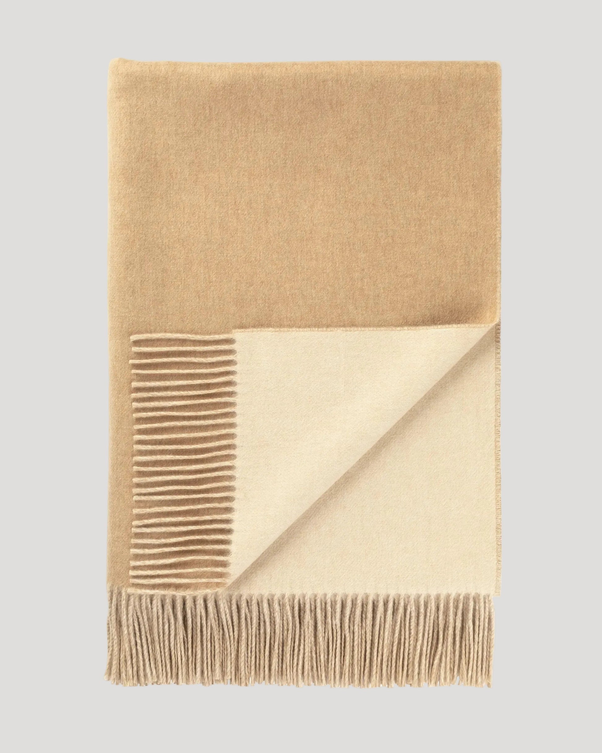 Johnstons of Elgin Interiors Collection Blonde & White Reversible Cashmere Throw on a white background  WA000013RU7432ONE