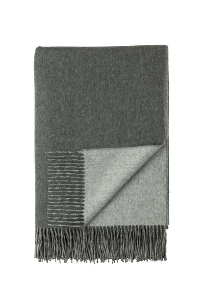 Johnstons of Elgin 2024 Blanket Collection Mid Grey & Silver Plain Reversible Cashmere Throw on a white background WA000013RU7274ONE