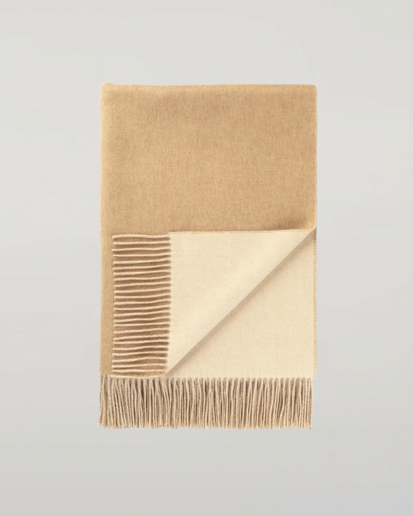 Johnstons of Elgin Interiors Collection Blonde & White Reversible Cashmere Throw on a white background  WA000013RU7432ONE
