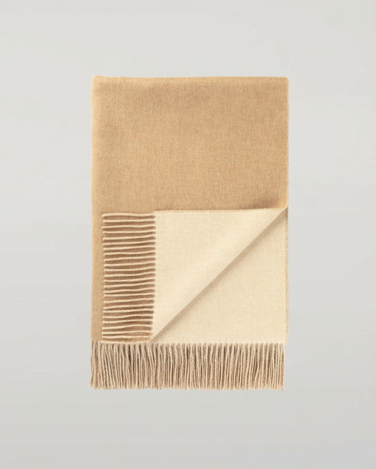 Johnstons of Elgin Interiors Collection Blonde & White Reversible Cashmere Throw on a white background  WA000013RU7432ONE