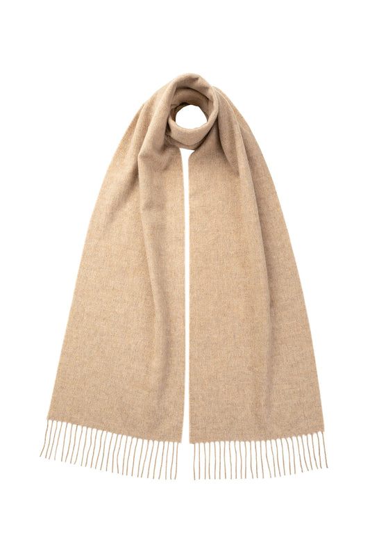 Johnstons of Elgin Cashmere Scarf in Oatmeal on a white background WA000016HB0210ONE