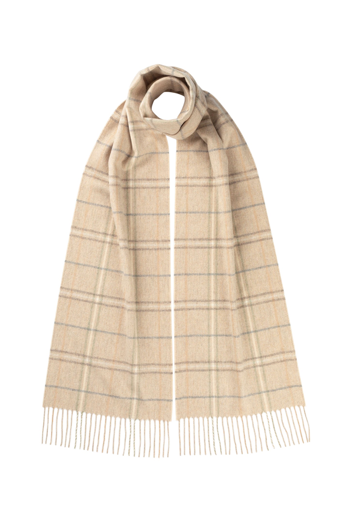 Johnstons of Elgin AW24 Woven Accessory Natural Windowpane Cashmere Scarf AW24GIFTSET3A