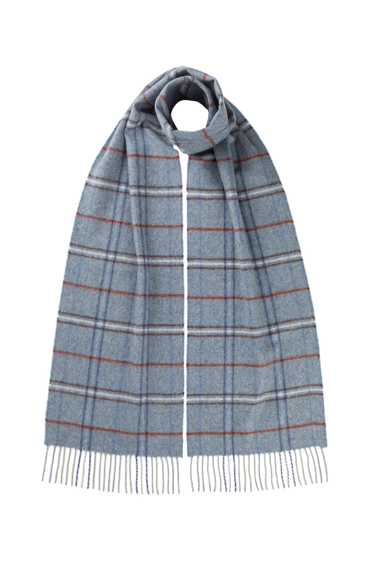 Johnstons of Elgin AW24 Woven Accessory Loch Blue Windowpane Cashmere Scarf WA000016RU7491ONE