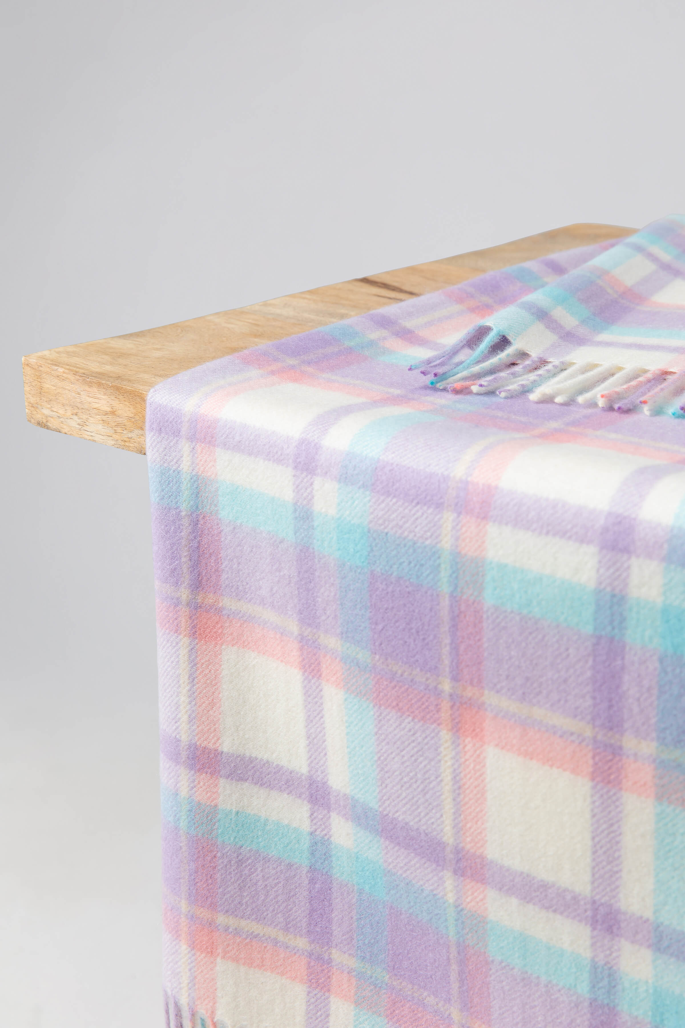 Baby blanket - 100% pure new wool - cream white/ baby store blue / baby pink tartan - plaid check - 28