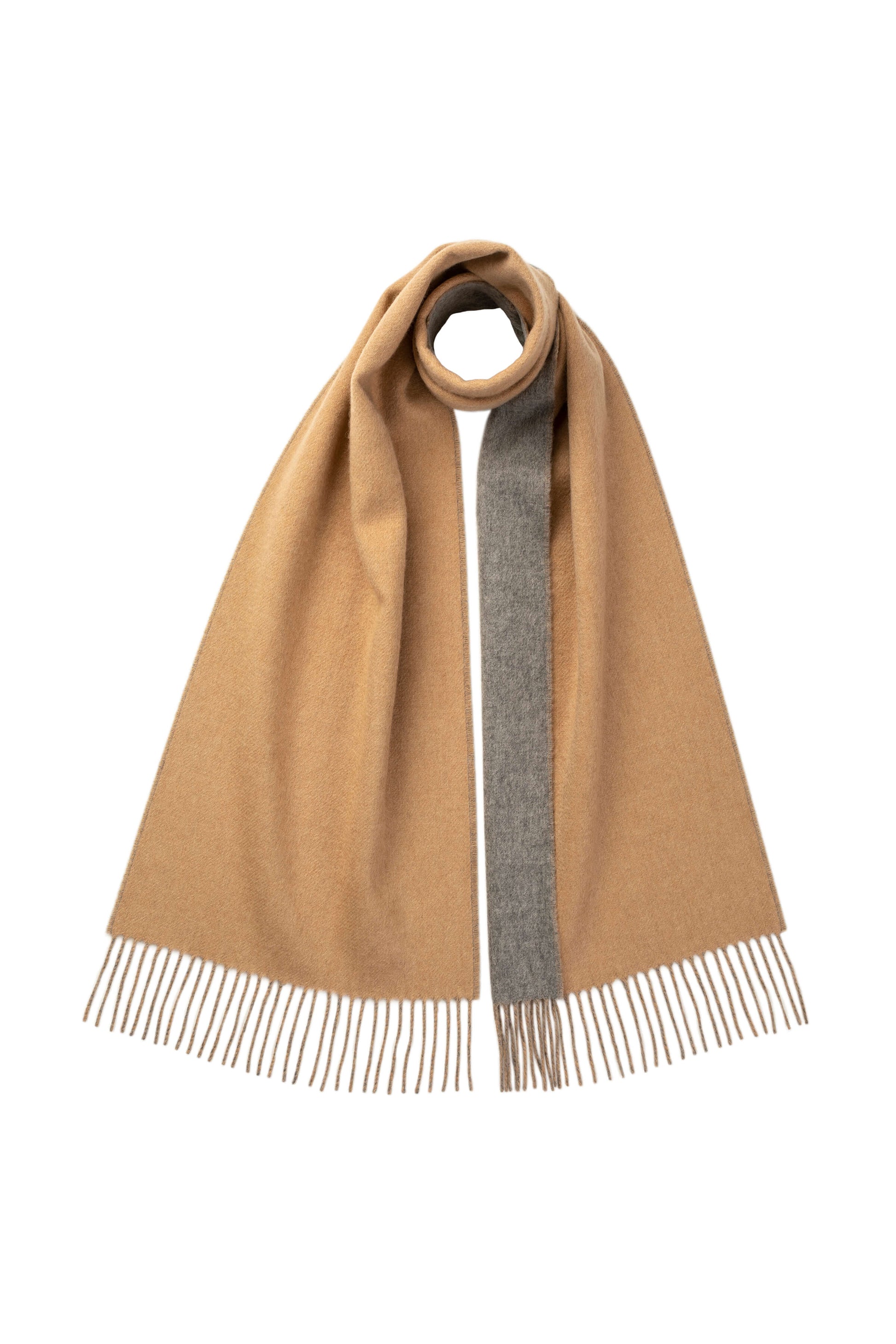 Johnstons of Elgin AW24 Woven Accessory Camel & Light Grey Contrast Reversible Cashmere Scarf WA000020RU7344ONE