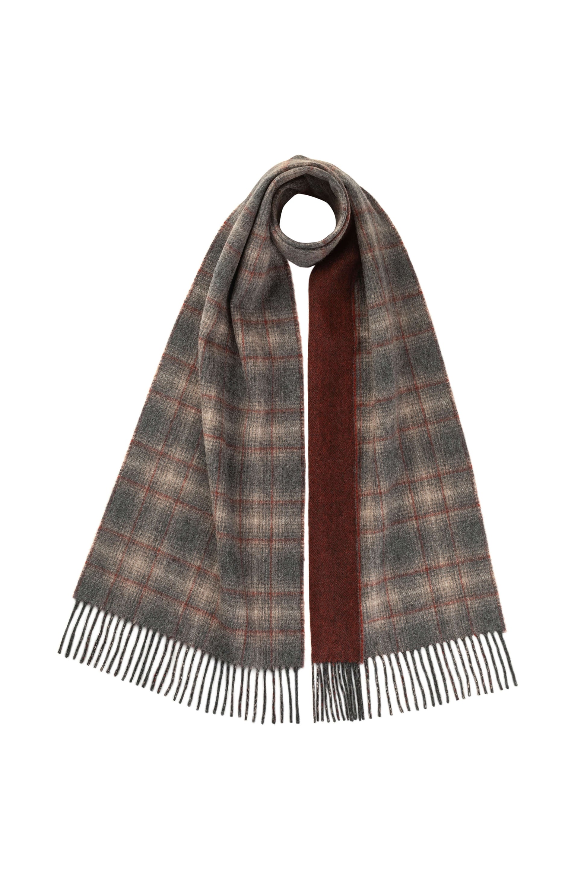 Grey & Brown Contrast Check Cashmere Scarf – Johnstons of Elgin