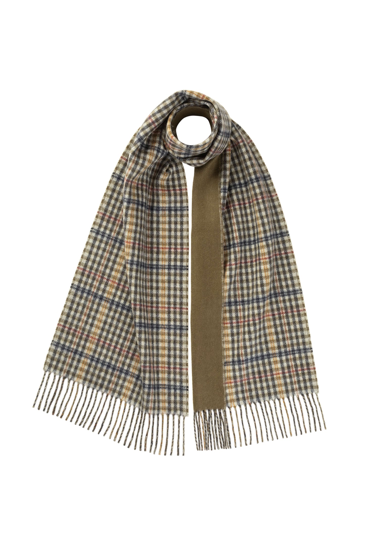 Johnstons of Elgin AW24 Woven Accessory Check & Plain Contrast Check Cashmere Scarf WA000020RU7532ONE