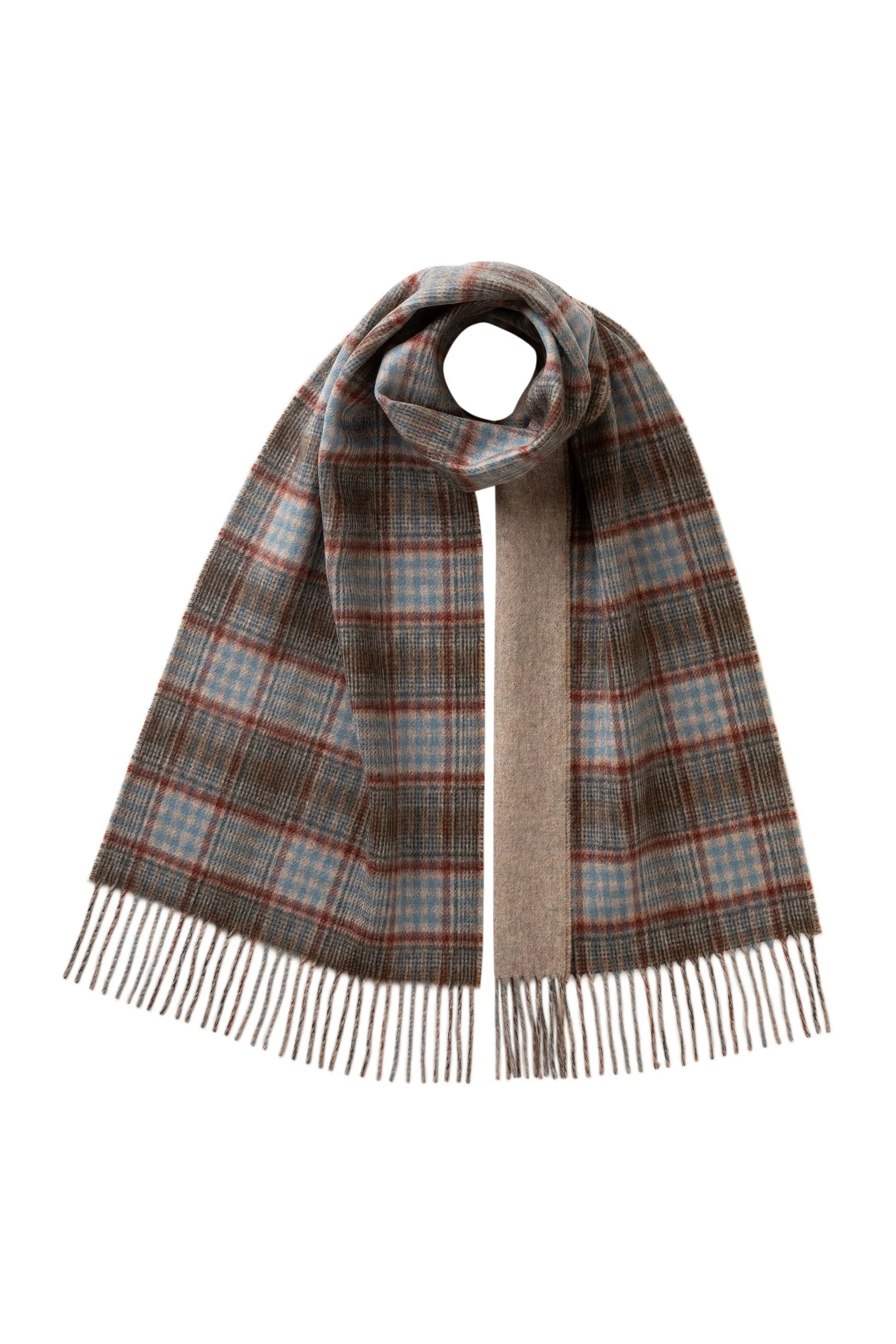 Johnstons of Elgin AW25 Woven Accessories Check & Plain Reversible Cashmere Scarf WA000020RU7644ONE
