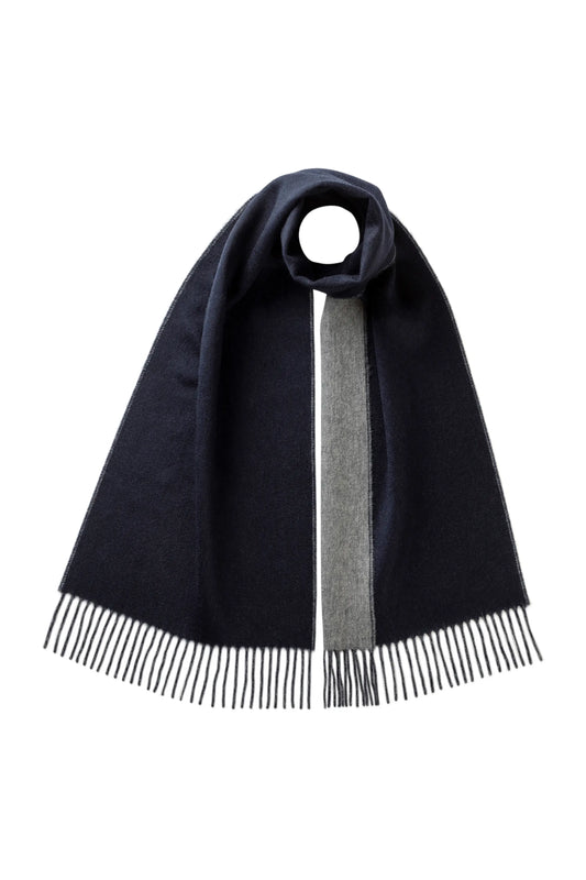 Johnstons of Elgin AW25 Woven Accessories Dark Navy & Grey Contrast Reversible Cashmere Scarf WA000020RU7647ONE