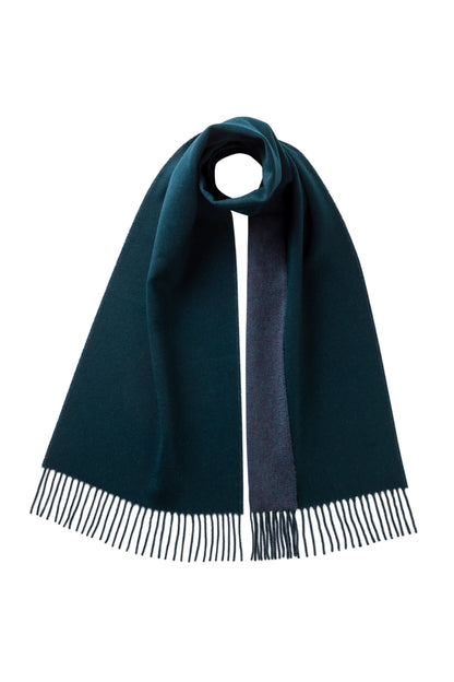 Johnstons of Elgin AW25 Woven Accessories Bottle Green & Heather Navy Contrast Reversible Cashmere Scarf WA000020RU7648ONE