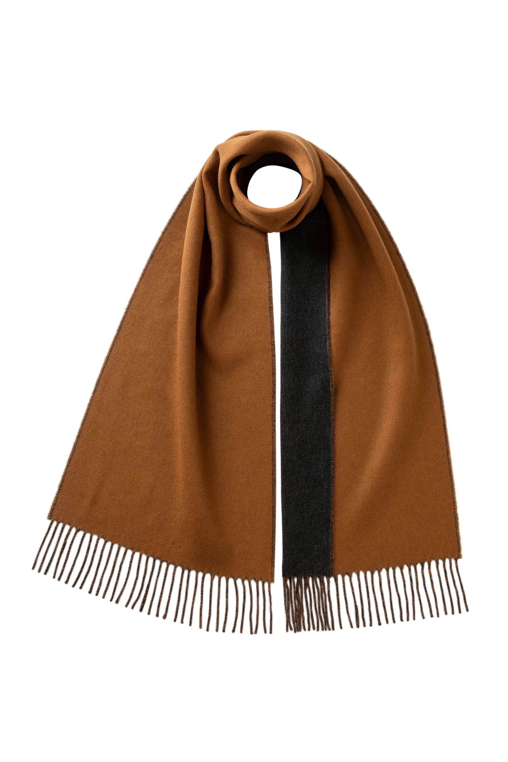 Johnstons of Elgin AW25 Woven Accessories Vintage Vicuna & Damson Contrast Reversible Cashmere Scarf WA000020RU7649ONE