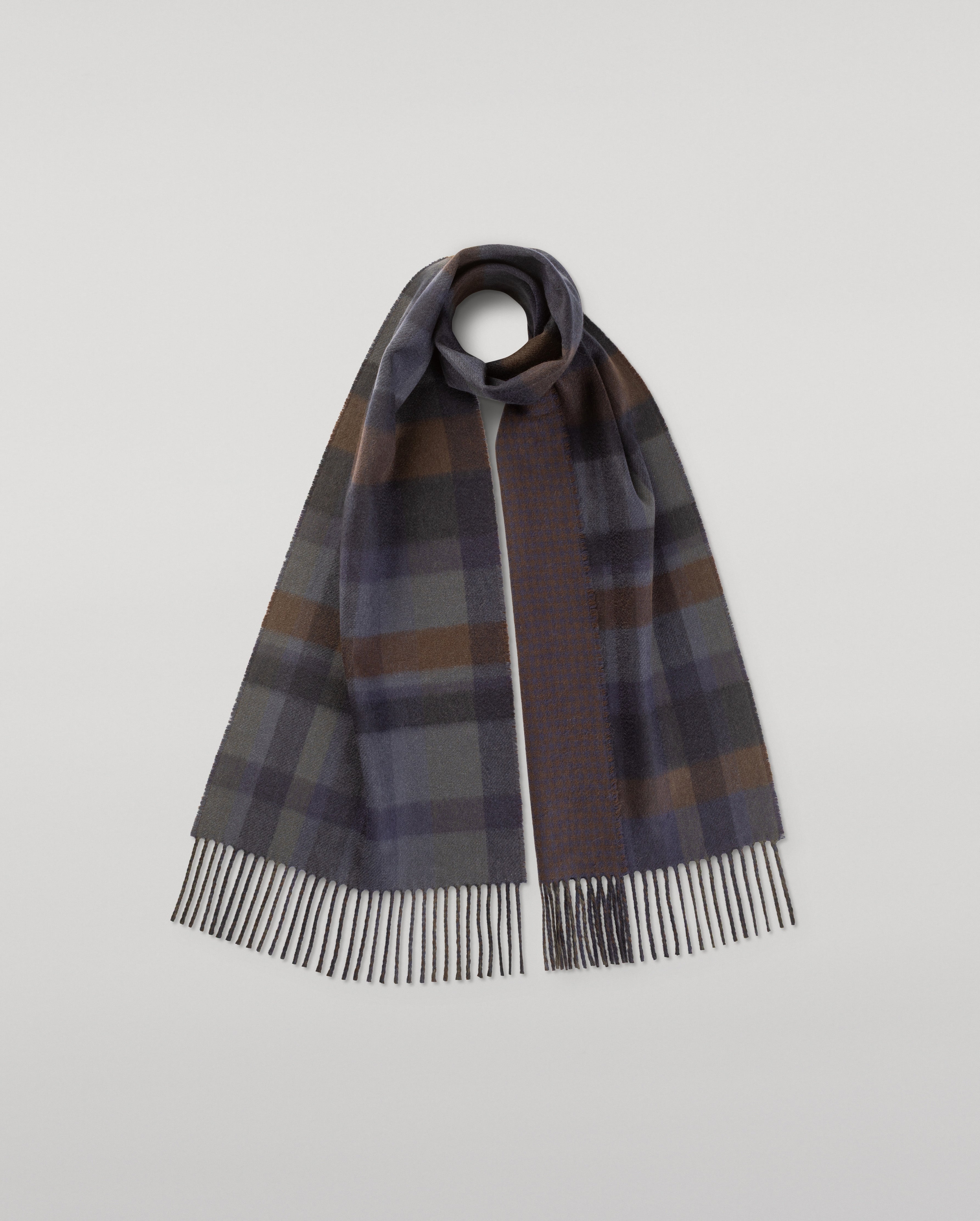 Contrast Madras and Houndstooth Reversible Cashmere Scarf | Made