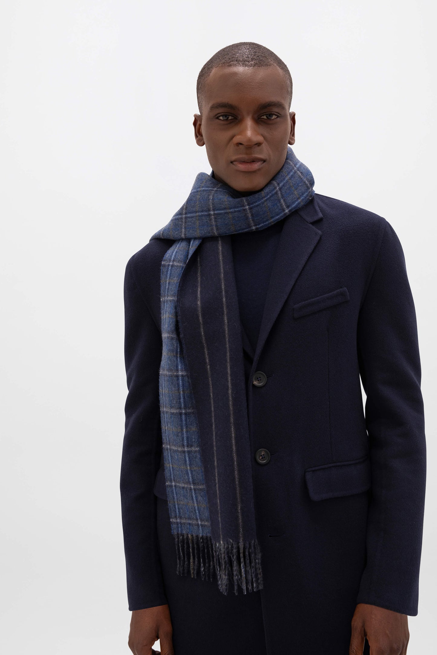 Johnstons of Elgin AW24 Woven Accessory Check & Pinstripe Contrast Check Cashmere Scarf WA000020RU7517ONE