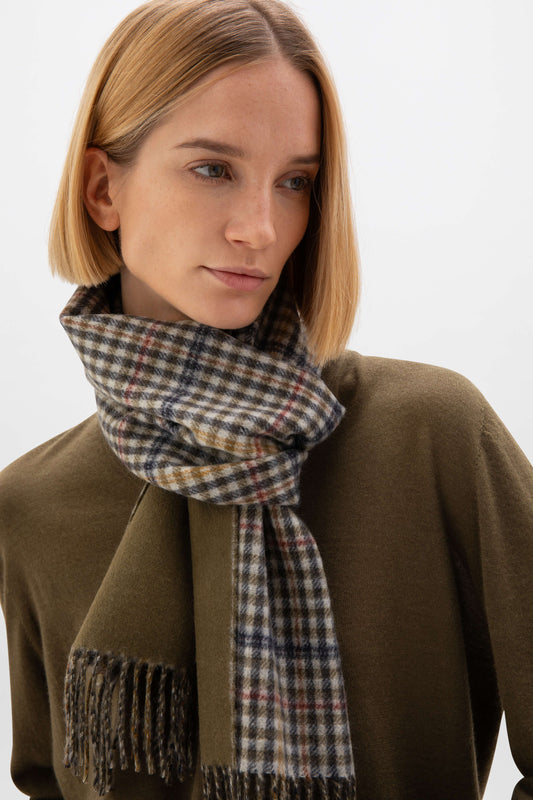 Johnstons of Elgin AW24 Woven Accessory Check & Plain Contrast Check Cashmere Scarf WA000020RU7532ONE