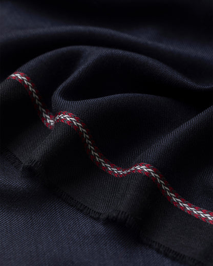 JOHNSTONS OF ELGIN IVES CHEVRON BORDER SCARF NAVY 100% CASHMERE   WA002446RU7699ONE