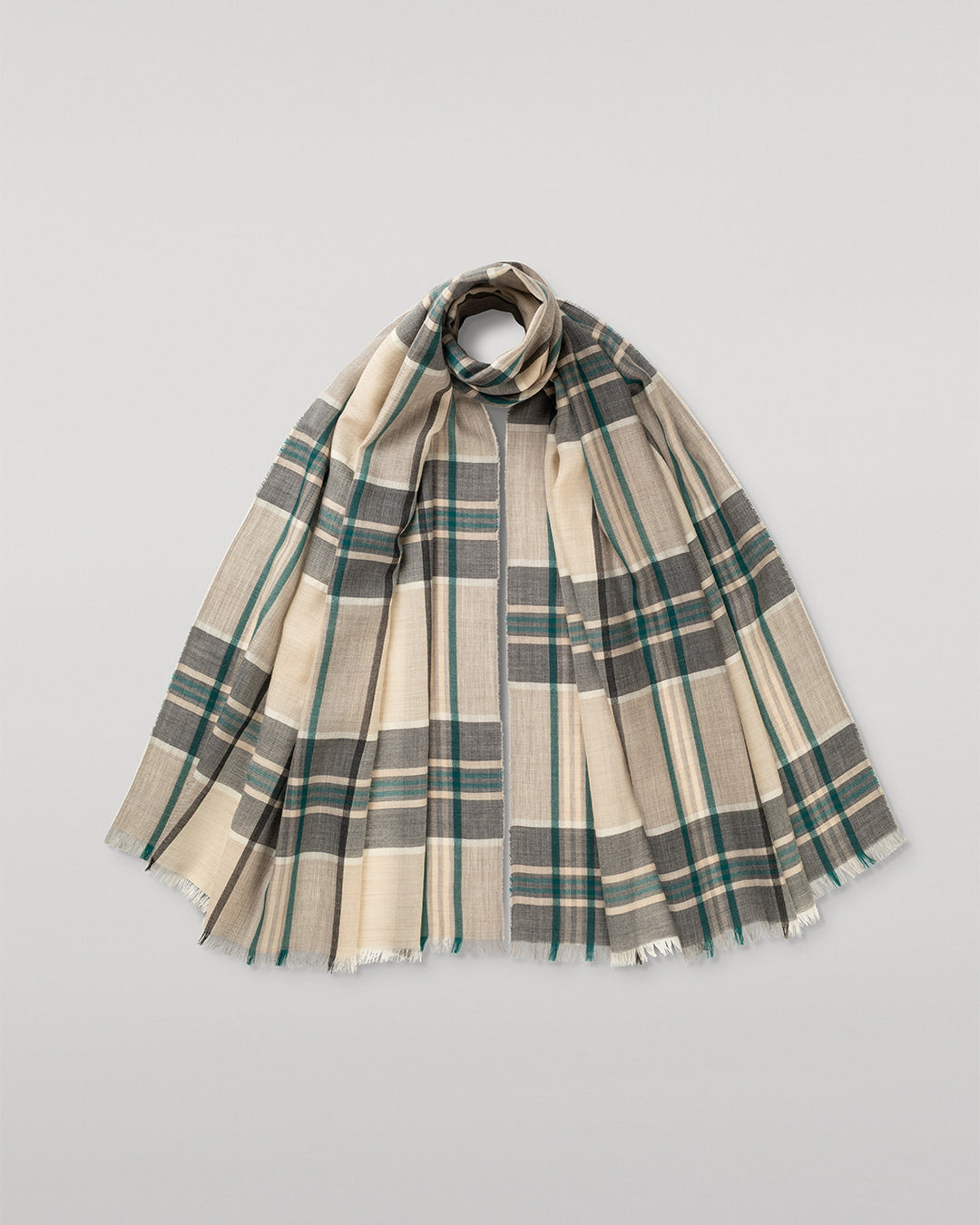 JOHNSTONS OF ELGIN ORTON CRAMMED TARTAN SCARF NEUTRAL 100% CASHMERE WA002447RU7702ONE