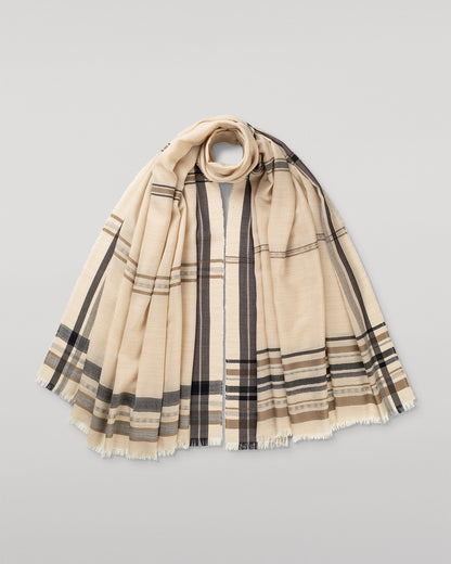 JOHNSTONS OF ELGIN HELMINA CRAMMED DETAIL BORDER SCARF NATURAL 100% CASHMERE WA002459RU7704ONE