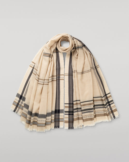 JOHNSTONS OF ELGIN HELMINA CRAMMED DETAIL BORDER SCARF NATURAL 100% CASHMERE WA002459RU7704ONE