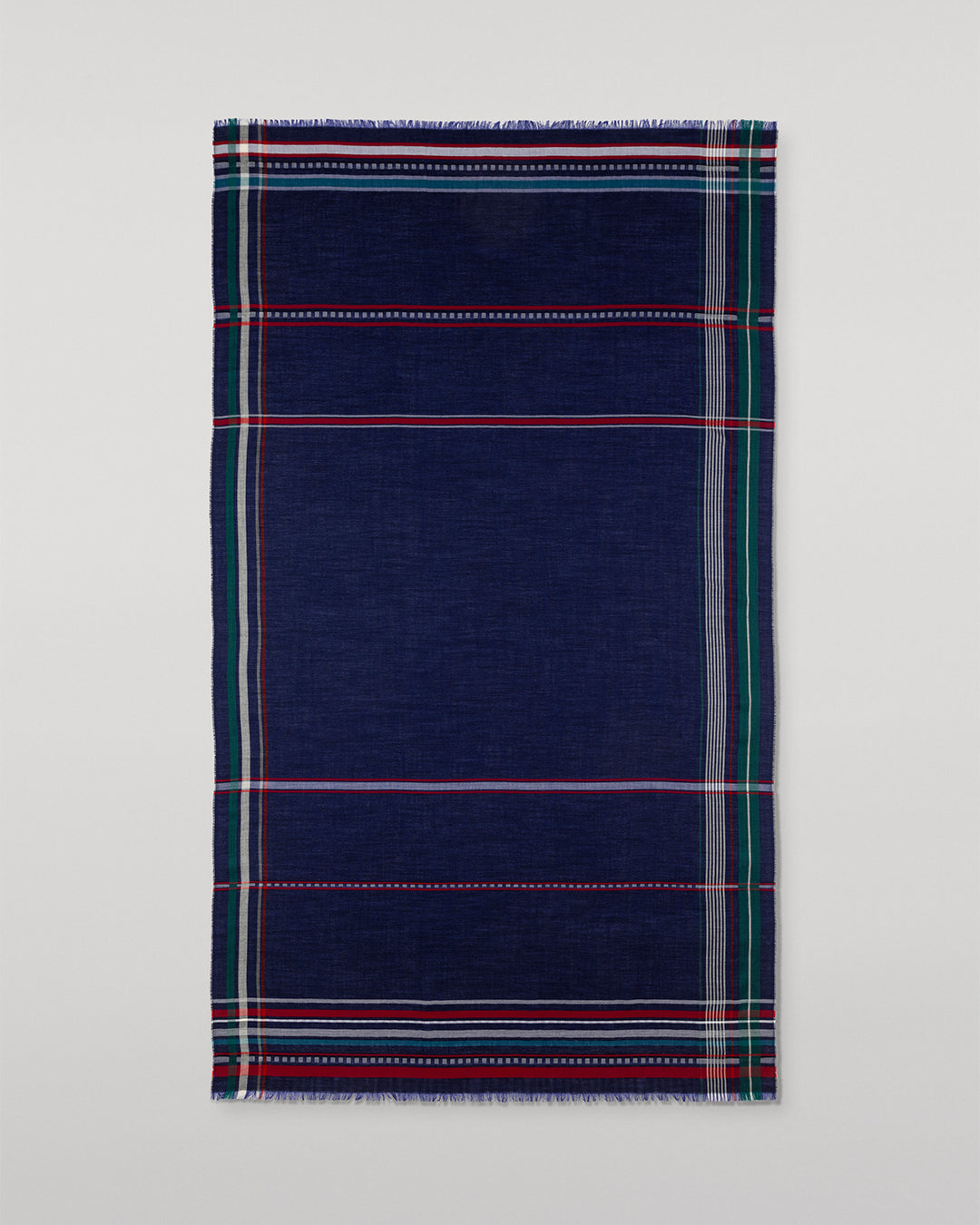 JOHNSTONS OF ELGIN HELMINA CRAMMED DETAIL BORDER SCARF NAVY 100% CASHMERE WA002459RU7705ONE