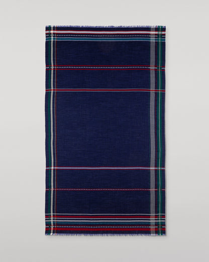 JOHNSTONS OF ELGIN HELMINA CRAMMED DETAIL BORDER SCARF NAVY 100% CASHMERE WA002459RU7705ONE