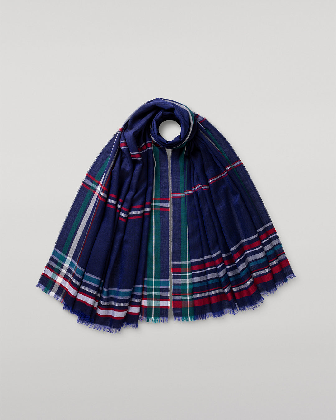 JOHNSTONS OF ELGIN HELMINA CRAMMED DETAIL BORDER SCARF NAVY 100% CASHMERE WA002459RU7705ONE