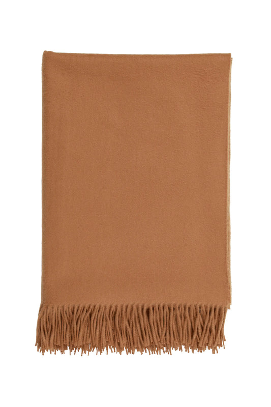 Johnstons of Elgin’s Dark Camel Cashmere Throw on a white background WA000055SB3022N/A