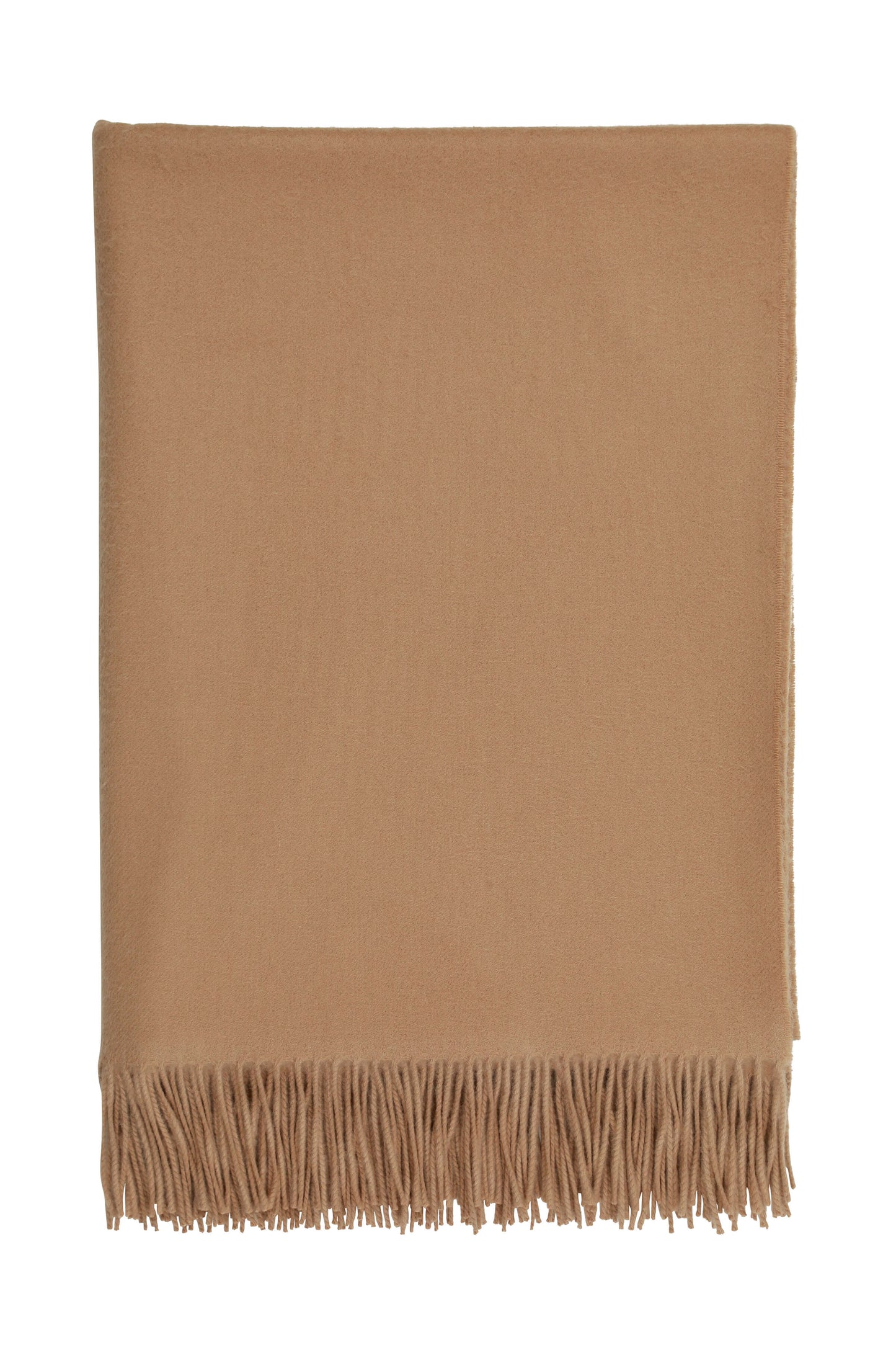 Johnstons of Elgin’s Camel Cashmere Throw on a white background WA000055SB4142