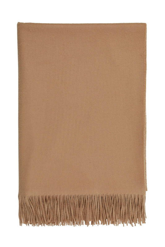 Johnstons of Elgin’s Camel Cashmere Throw on a white background WA000055SB4142