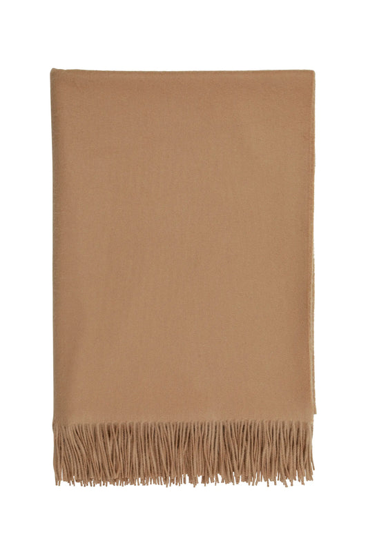 Johnstons of Elgin’s Camel Cashmere Throw on a white background WA000055SB4142