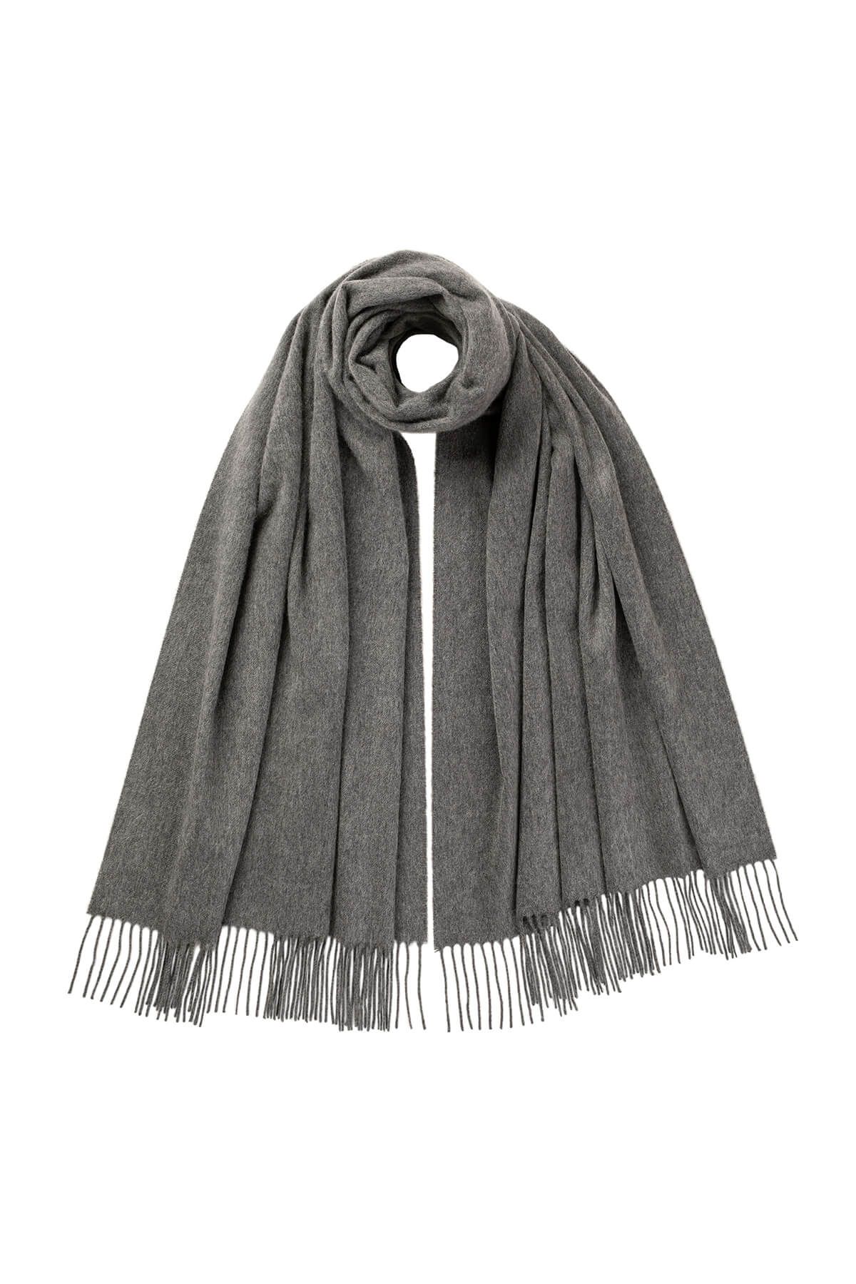 Johnstons of Elgin 100% Cashmere Stole in Mid Grey on a white background WA000056HA0501N/A