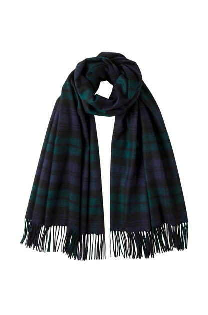 Johnstons of Elgin Tartan Cashmere Stole in Black Watch on a white background WA000056KU0317N/A