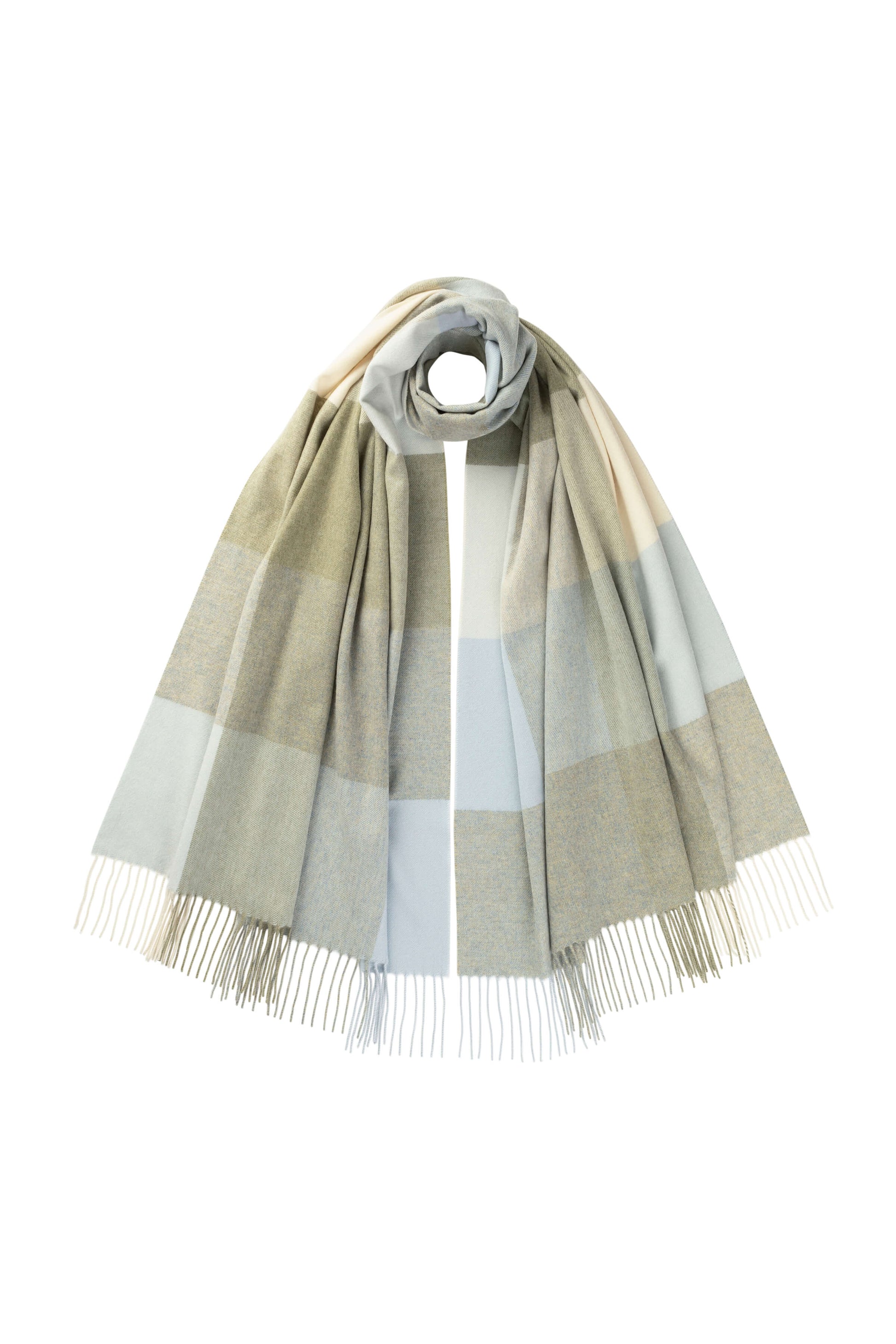 Johnstons of Elgin AW24 Woven Accessory Lichen Block Check Cashmere Stole WA000056RU7480ONE