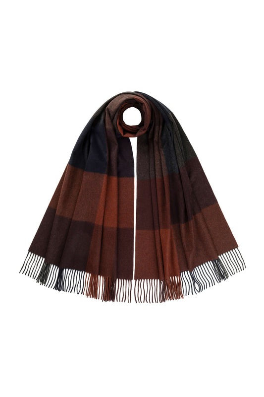 Johnstons of Elgin AW24 Woven Accessory Russet Block Check Cashmere Stole WA000056RU7481ONE