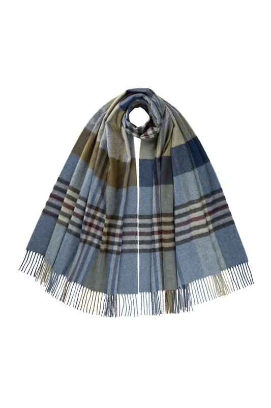 Johnstons of Elgin AW24 Woven Accessory Loch Blue Check Cashmere Stole WA000056RU7482ONE