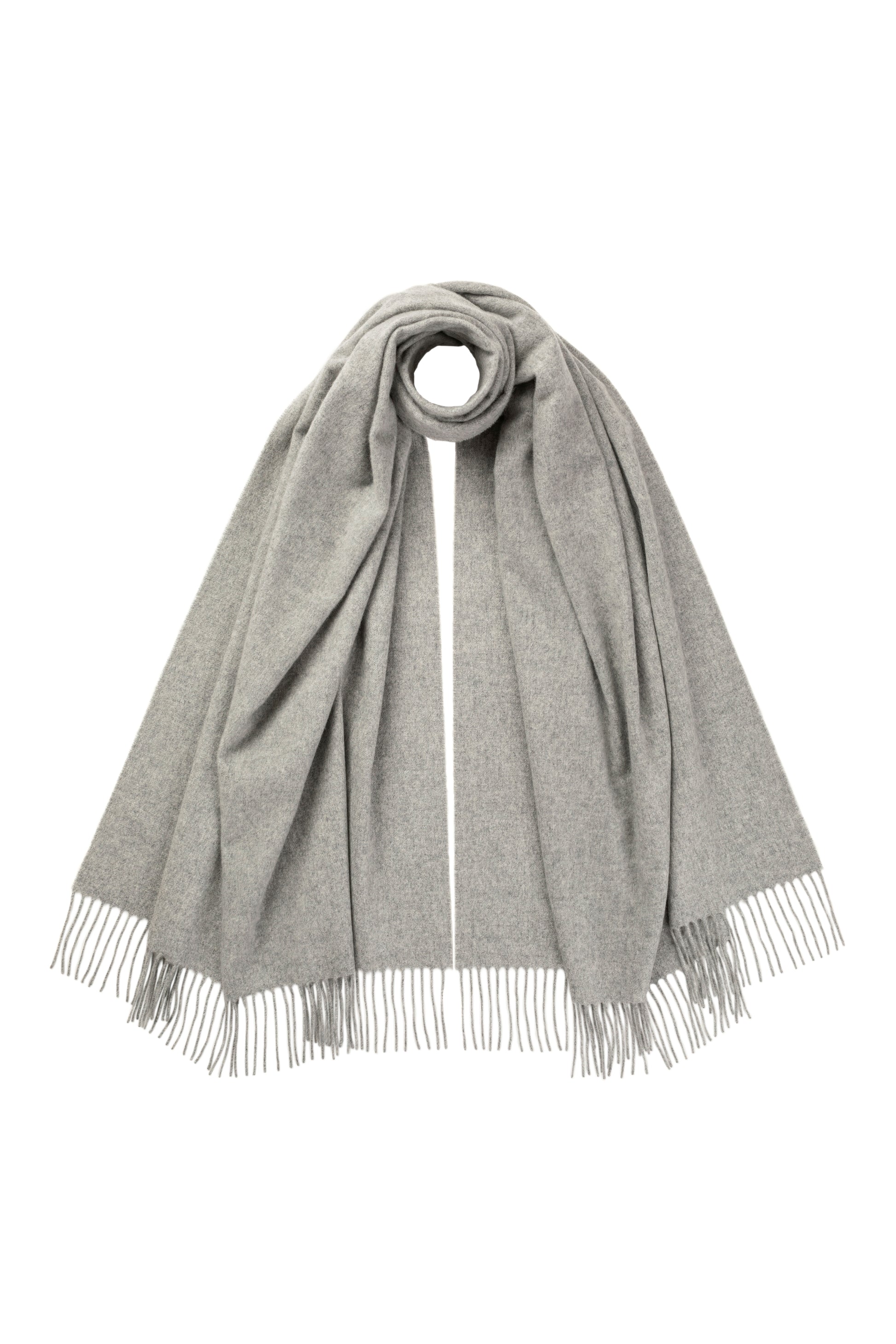 Johnstons of Elgin 100% Cashmere Stole in Light Grey on a white background WA000056HA0200N/A