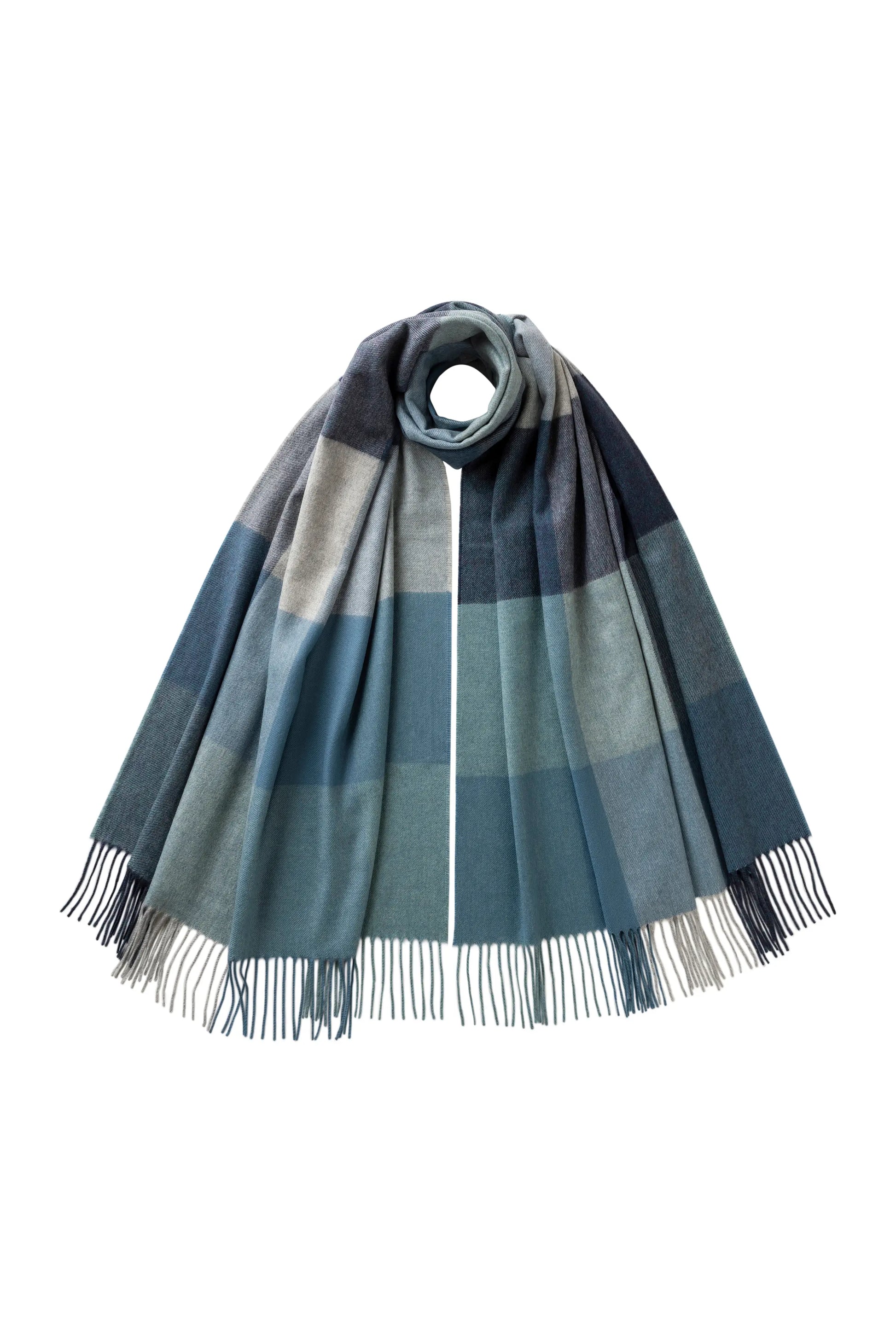 Johnstons of Elgin AW25 Woven Accessories Heather Navy Block Check Cashmere Stole WA000056RU7691ONE