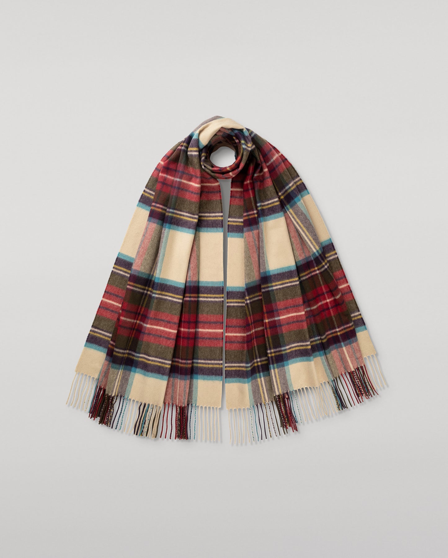 Johnstons of Elgin Tartan Cashmere Stole in Hessian Dress Stewart on a white background WA000056KU0010N/A