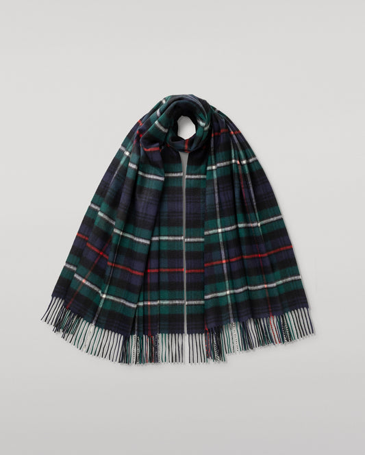 Johnstons of Elgin Tartan Cashmere Stole in Mackenzie on a white background WA000056KU0309N/A