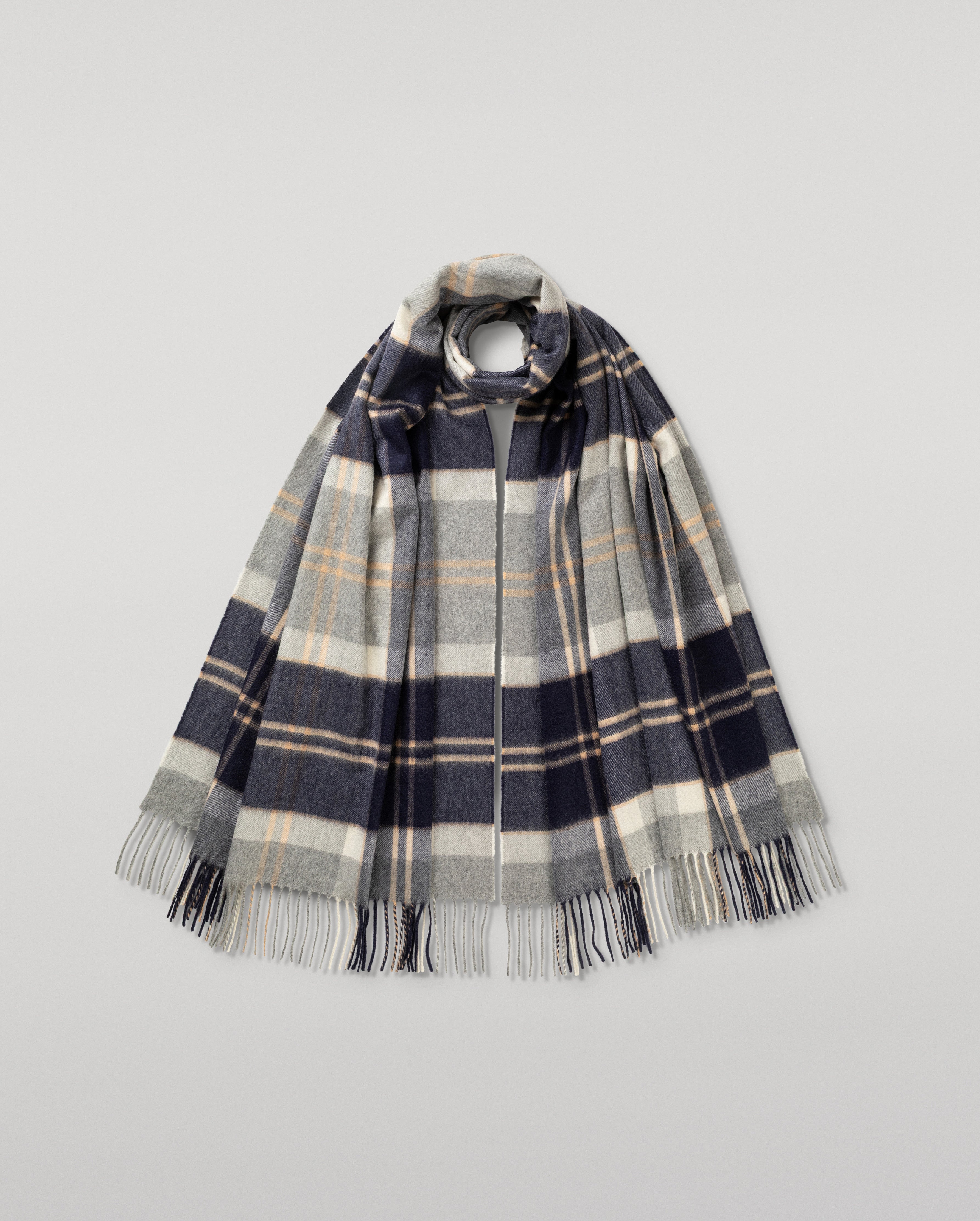 シルバー・バノックベーン・タータン・カシミヤ・ストール｜カシミヤ