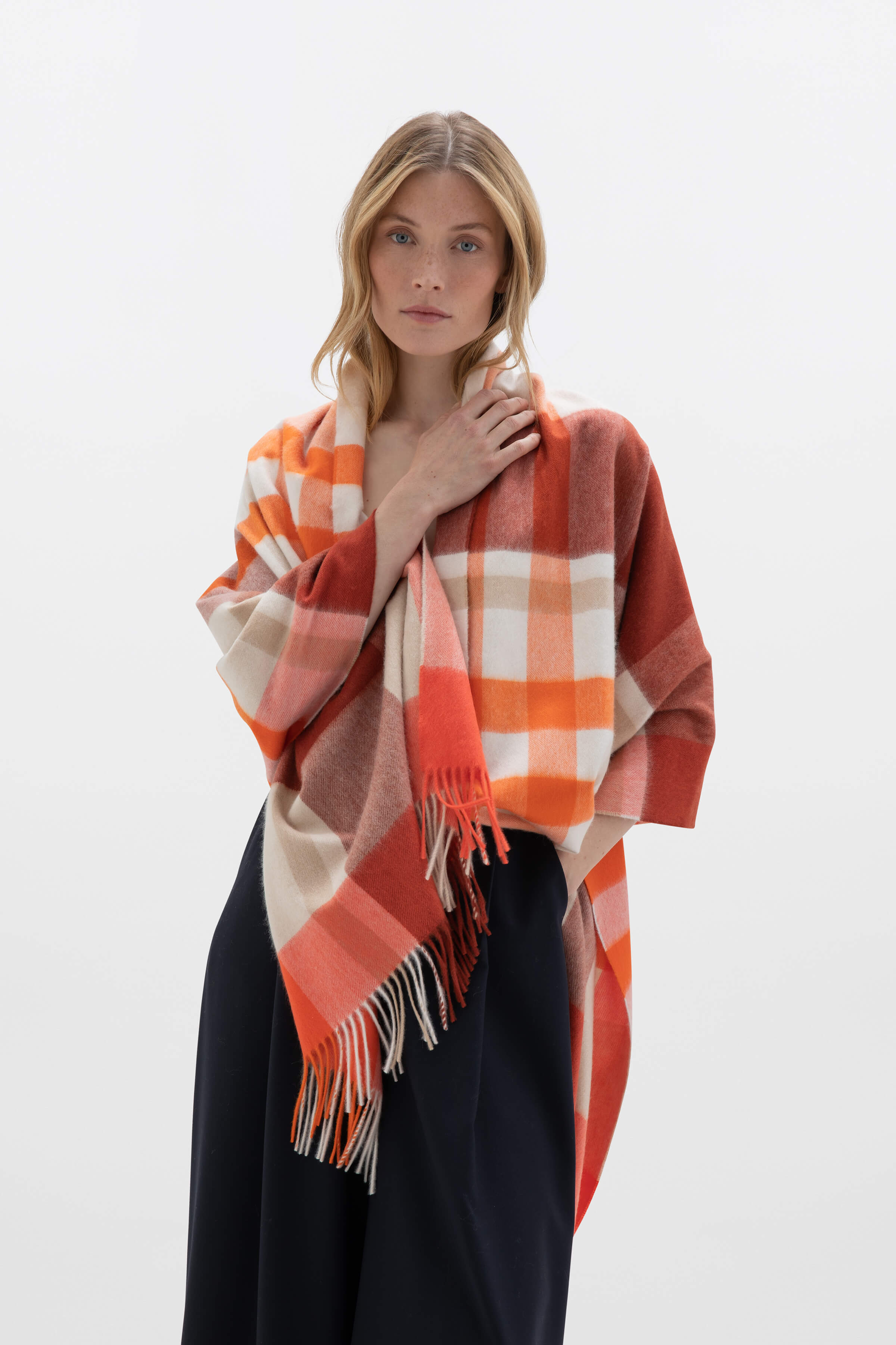 Orange Check Cashmere Stole