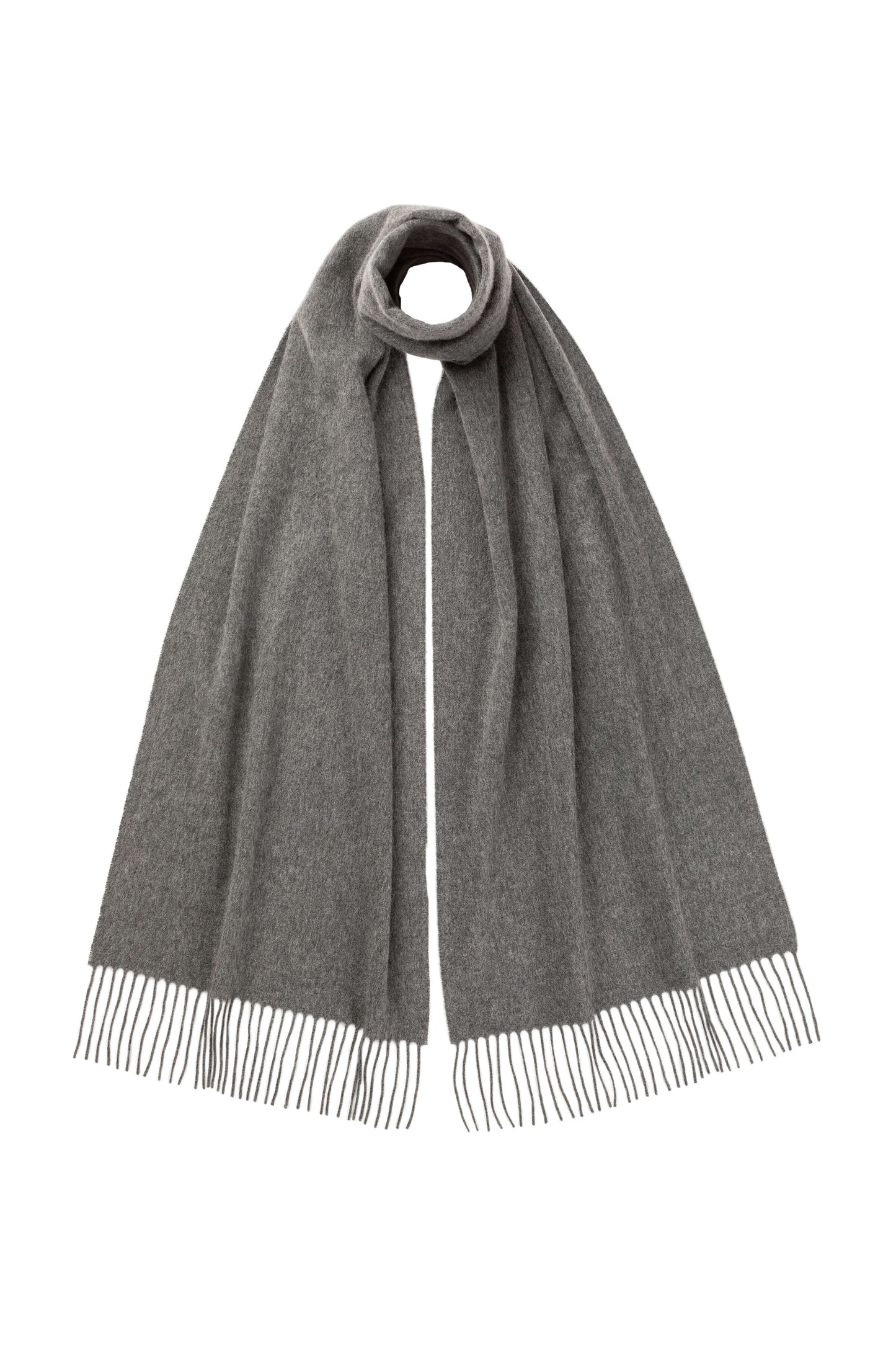 Johnstons of Elgin Oversized Cashmere Scarf in Mid Grey on a white background WA000057HA0501ONE