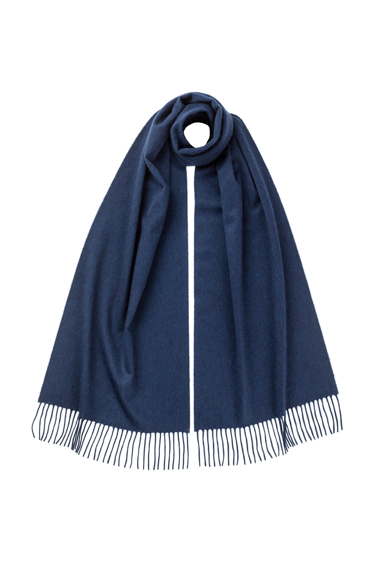 Johnstons of Elgin Oversized Cashmere Scarf in Ocean on a white background WA000057HD7244ONE