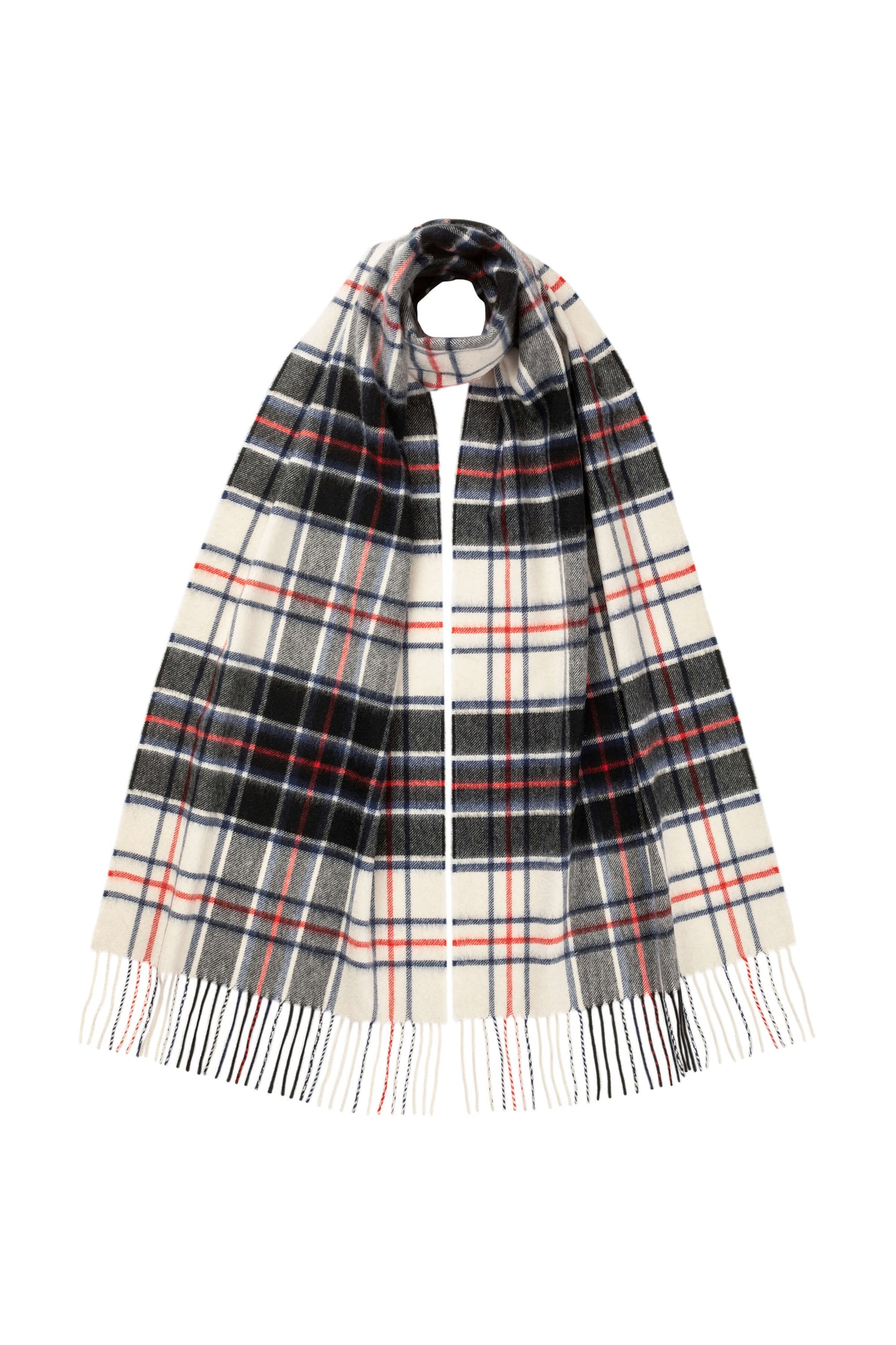 Johnstons of Elgin Tartan Oversized Cashmere Scarf in MacRae on a white background WA000057KU0128ONE