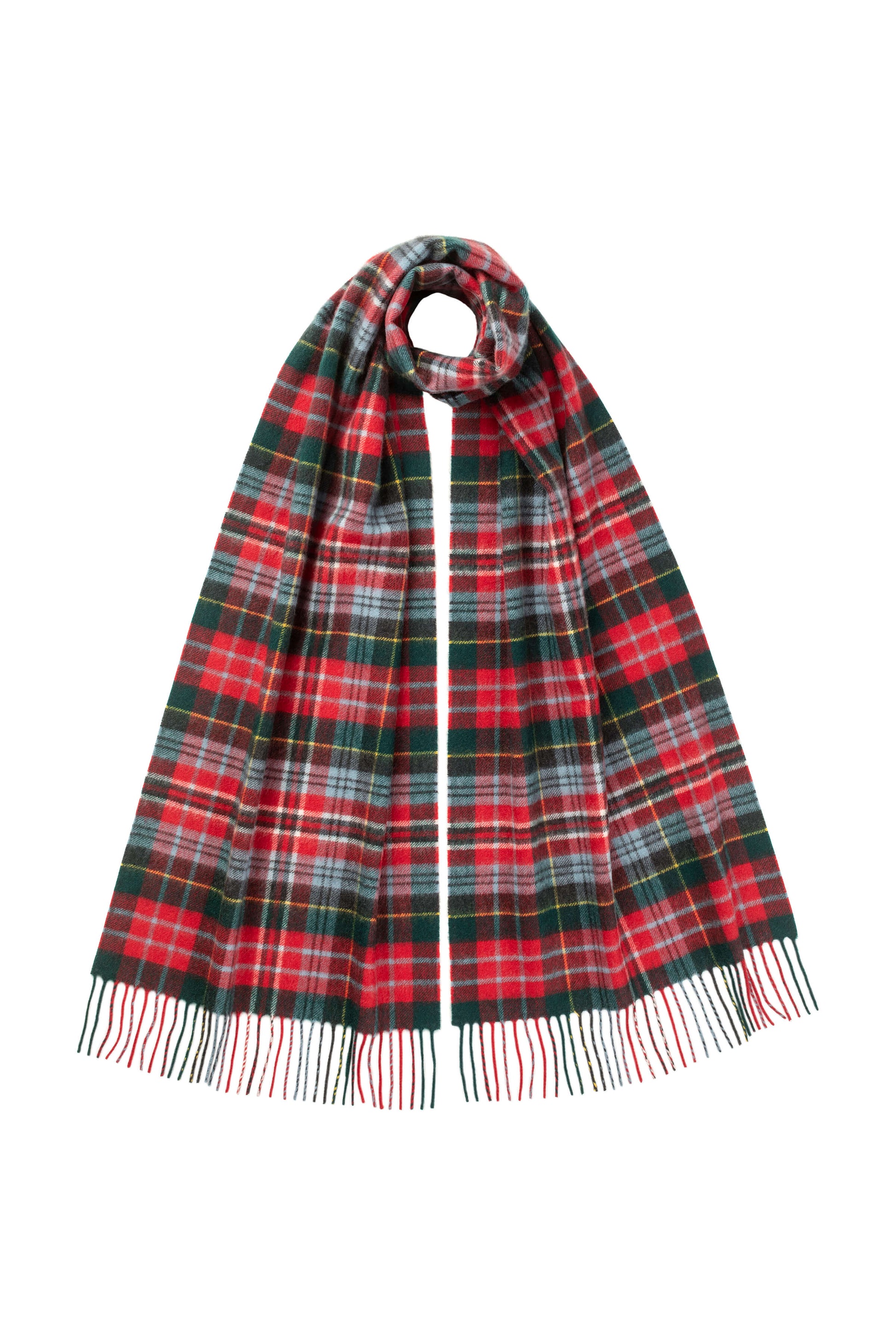 Johnstons of Elgin Tartan Oversized Cashmere Scarf in Caledonia on a white background WA000057KU0129ONE